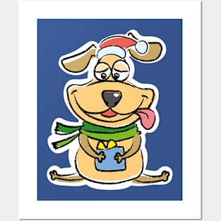 Funny crazy dog with gift Posters and Art
